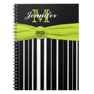 Personalized Lime Black White Striped Notebook