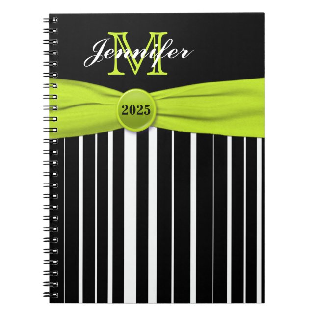 Personalized Lime Black White Striped Notebook (Front)