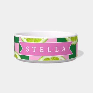 Personalized Lime Gingham Citrus Custom Name Bowl