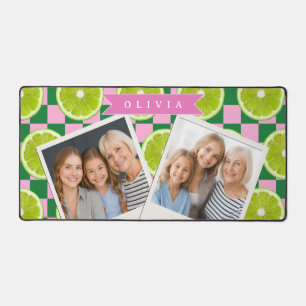 Personalized Lime Gingham Citrus Custom Name Desk Mat