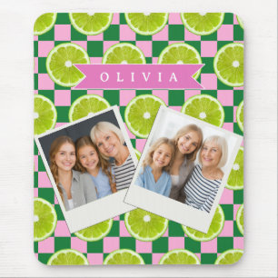Personalized Lime Gingham Citrus Custom Name Mouse Mat