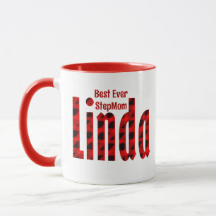 Personalized "Linda" Name Red and Black Plaid Art Mug