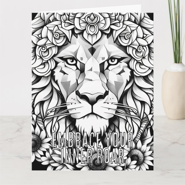Personalized Lion Adult Coloring Greeting Card (Front)