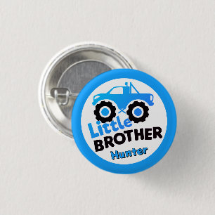 Personalized Little Brother Monster Truck Blue 3 Cm Round Badge