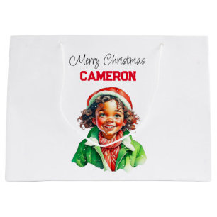 Personalized Little Vintage Girl Christmas Large Gift Bag