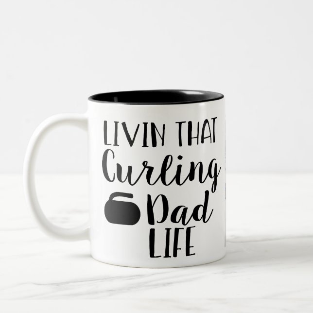Personalized Living that Curling Dad Life Photo  Two-Tone Coffee Mug (Left)