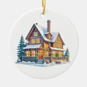 Personalized Log Cabin Christmas Ceramic Tree Decoration