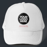 Personalized Logo and Text Baseball Trucker Hat<br><div class="desc">Create your very own corporate EYECATCHING RED Trucker Hat! Our sleek and contemporary template comes in a variety of colors, offering full customization options to showcase your business logo, chosen photograph or image. Enhance personalization by adding your name, company slogan or moniker, promotional Instagram handle, or any personalized text of...</div>