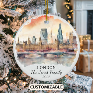 Personalized London Ornament, England Gift Ceramic Tree Decoration