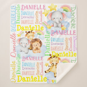 Personalized long girls name with baby animals sherpa blanket