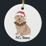Personalized Long Haired Dachshund Christmas Ceramic Tree Decoration<br><div class="desc">Make the nice list this year with a personalized Christmas ornament of your favorite little red english dachshund santa elf! For the sweetest gifts,  pair it with a matching art print or another item from my collection!</div>