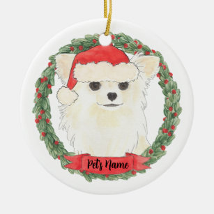 Personalized Long Haired White Cream Chihuahua  Ceramic Tree Decoration