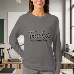 Personalized Long Sleeve Gray T-Shirt for Teachers