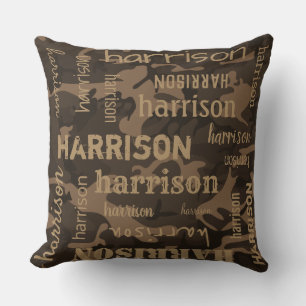 Personalized Longer Name Brown Camo Cushion