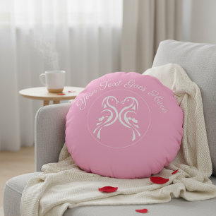Personalized Love Birds Pink Valentine's Day Round Cushion