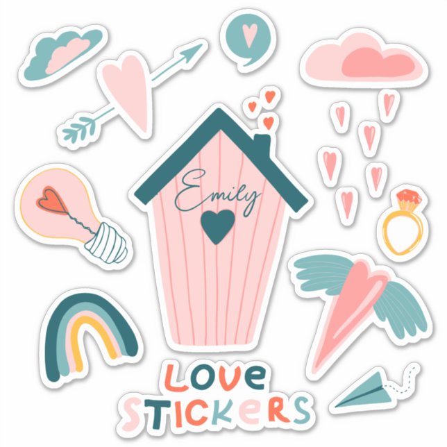 Personalized love cute Custom-Cut Vinyl Sticker (Front)