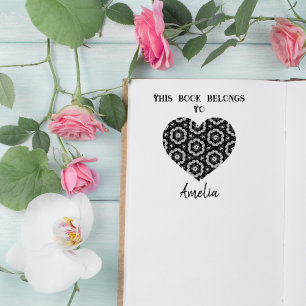 Personalized Love Heart Bookplate Rubber Stamp