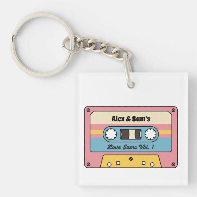 Personalized Love Jams Cassette Tape – Custom Name Key Ring (Front)