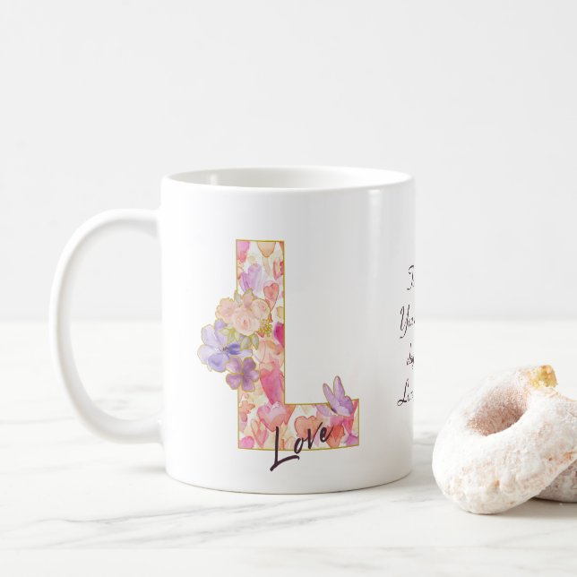Personalized Love Message Heart Pattern Initial Coffee Mug (With Donut)