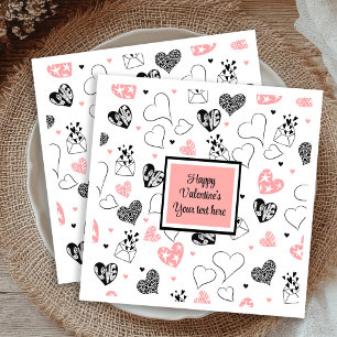 Personalized Love Text Pink Black Hearts Party Napkin