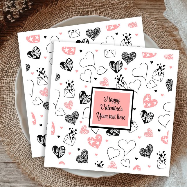 Personalized Love Text Pink Black Hearts Party  Napkin (Personalized Love Text Pink Black Hearts Party Napkins

)