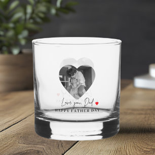 Personalized Love You Dad Photo Heart Gift Whiskey Glass