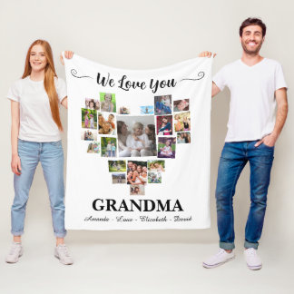 Personalized Love You Grandma Hearts 21 Photo Fleece Blanket