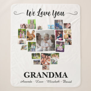 Personalized Love You Grandma Hearts 21 Photo Sherpa Blanket