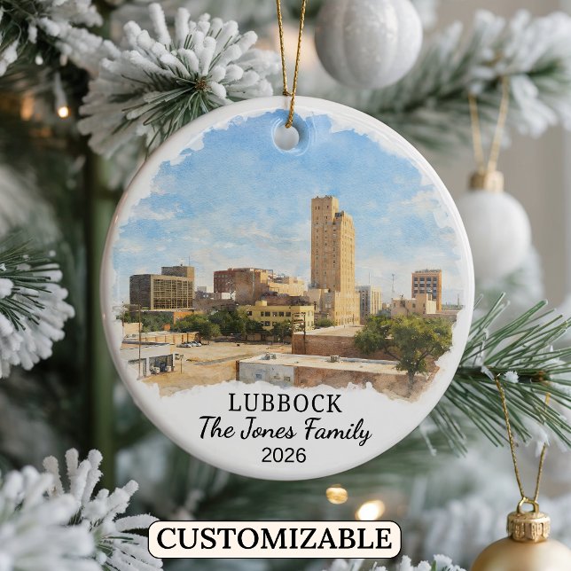 Personalized Lubbock Ornament, Custom Texas Ceramic Tree Decoration (Creator Uploaded)
