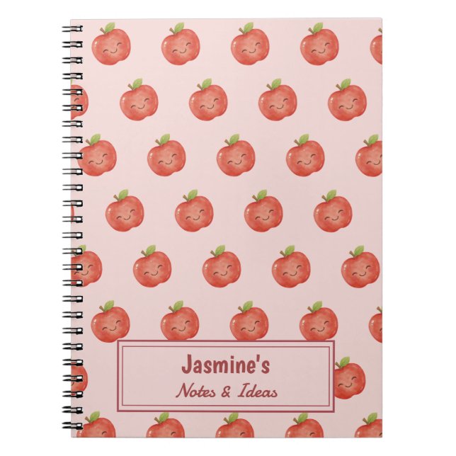 Personalized Lucky Apple Cute Watercolor Notebook (Front)