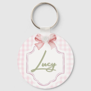 Personalized Lucy Baby Girl Nursery Bow&Gingham Key Ring