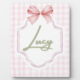 Personalized Lucy Baby Girl Nursery Bow&Gingham Plaque
