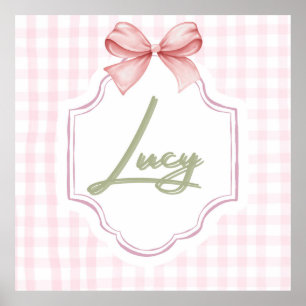 Personalized Lucy Baby Girl Nursery Bow&Gingham Poster