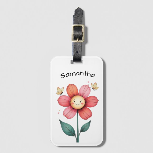 Personalized luggage tag, Floral design Tag (Front Vertical)