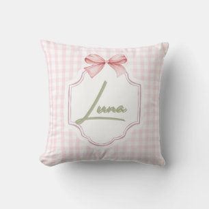 Personalized Luna Baby Girl Nursery Bow & Gingham Cushion