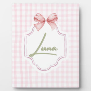 Personalized Luna Baby Girl Nursery Bow & Gingham  Plaque