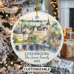 Personalized Luxembourg Ornament, Luxembourg Gift Ceramic Tree Decoration