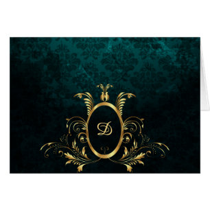 Personalized Luxury Damask gold Frame Card