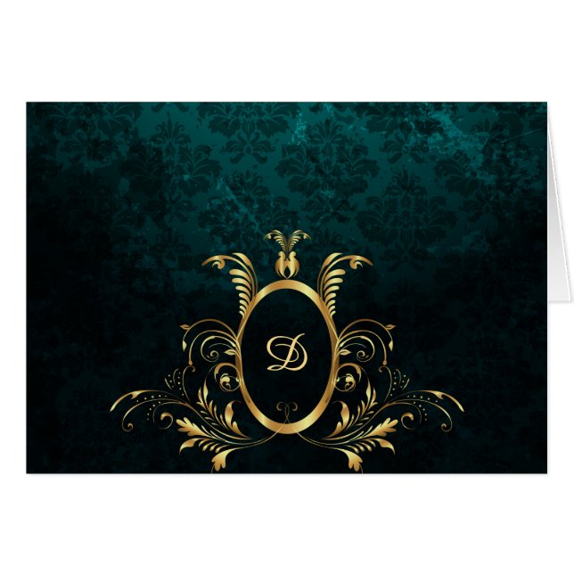 Personalized Luxury Damask gold Frame Card (Front Horizontal)
