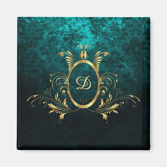 Personalized Luxury Damask gold Frame Magnet (Front)