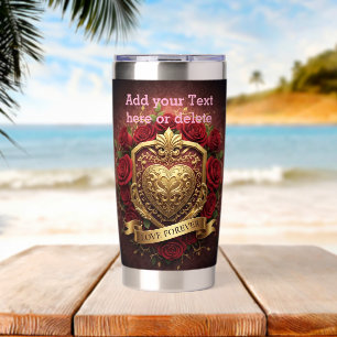 Personalized Luxury Valentine Gold Heart Rose  Insulated Tumbler