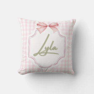 Personalized Lyla Baby Girl Nursery Bow&Gingham Cushion