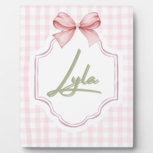Personalized Lyla Baby Girl Nursery Bow&Gingham Plaque