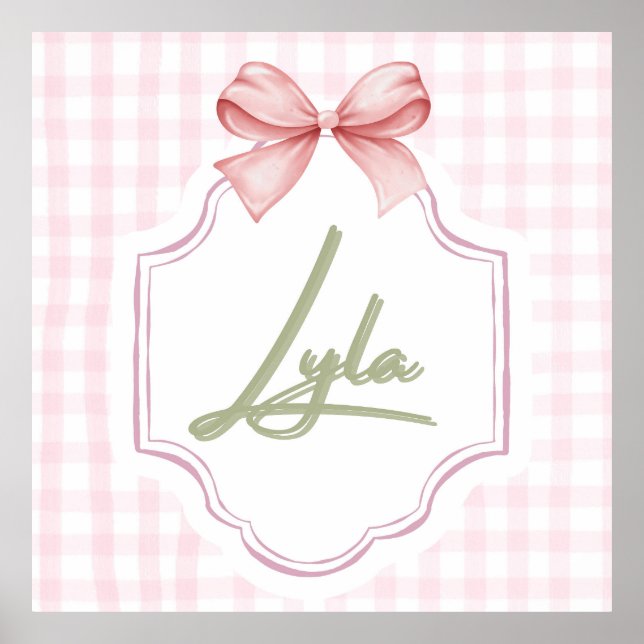 Personalized Lyla Baby Girl Nursery Bow&Gingham Poster (Front)