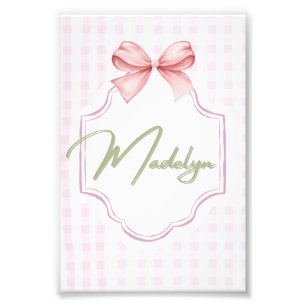 Personalized Madeline Baby Girl Nursery BowGingham Photo Print