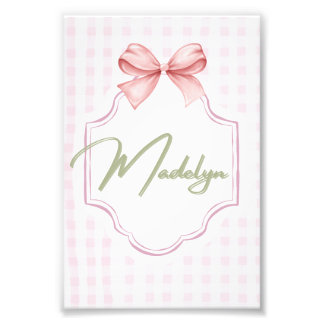 Personalized Madeline Baby Girl Nursery BowGingham Photo Print