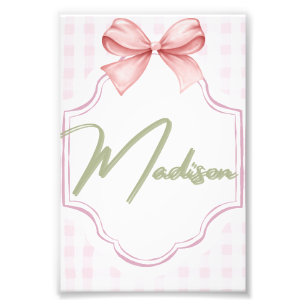 Personalized Madison Baby Girl Nursery Bow&Gingham Photo Print