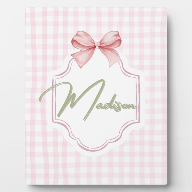 Personalized Madison Baby Girl Nursery Bow&Gingham Plaque (Front)
