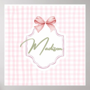 Personalized Madison Baby Girl Nursery Bow&Gingham Poster