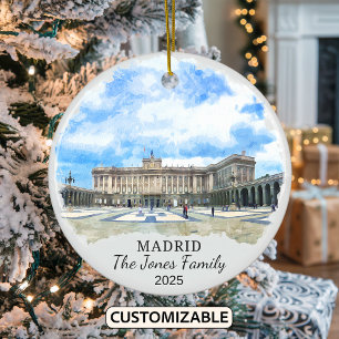 Personalized Madrid Ornament, Spain Gift Ceramic Tree Decoration